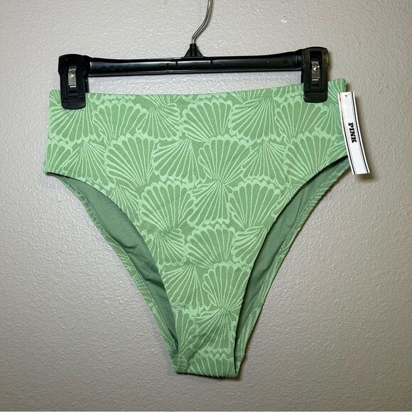 NEW PINK Victoria’s Secret green high waist textured bikini swim bottoms size M - Picture 3 of 7